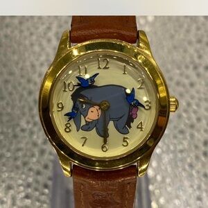 Disney ^^^ Collectors ^^^ Gold Eeyore Watch /  Brown Leather Strap